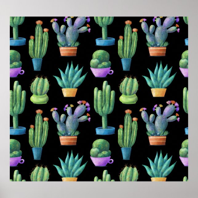 Affiche Cactus Colorés : Whimsical Seamless Design. (Devant)