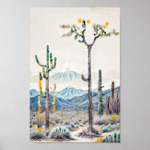 Affiche Cactus de désert surréaliste abstrait couleur past