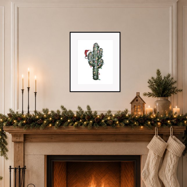 Affiche Cactus de Noël avec des lumières (Bring quiet holiday charm to your home.)