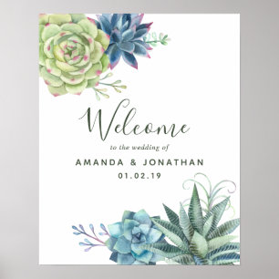 Affiche Cactus de succulents à l'aquarelle Mariage Bienven