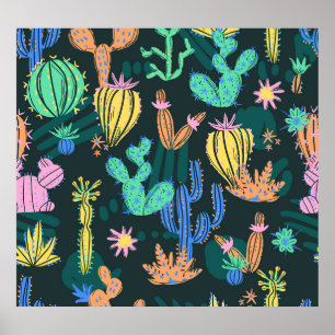 Affiche Cactus dessiné à la main : sans couture scandinave