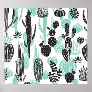 Affiche Cactus Dessinés À La Main : Doodle sans joint