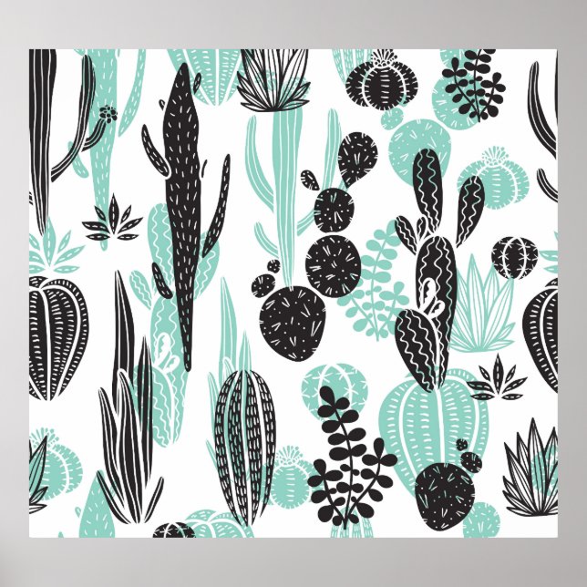 Affiche Cactus Dessinés À La Main : Doodle sans joint (Devant)