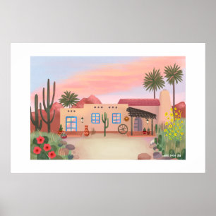 Affiche Cactus du désert du sud-ouest Adobe House Grande i