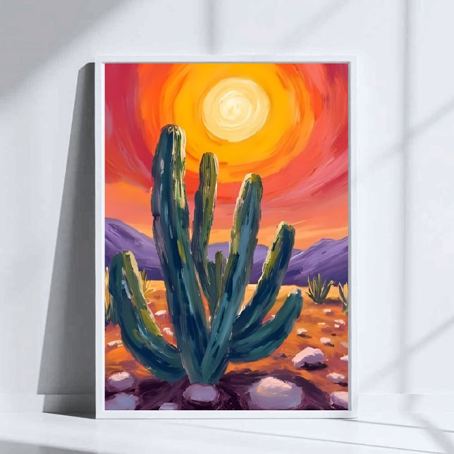 Affiche Cactus du désert | Peinture de paysage de nature a (Créateur téléchargé)
