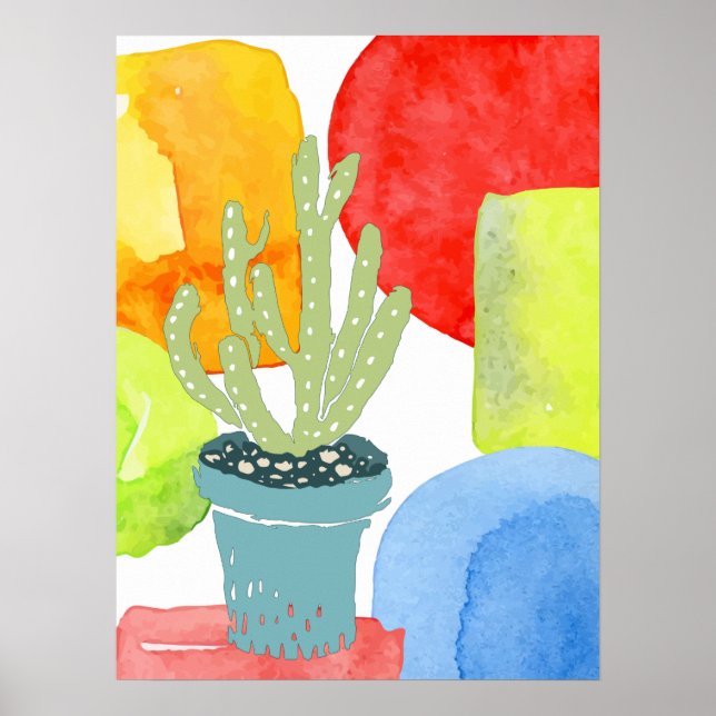 Affiche Cactus en pot coloré (Devant)