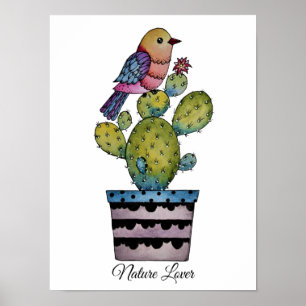 Affiche Cactus Et Arc-En-Ciel En Aquarelle