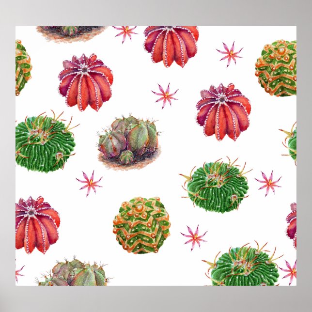 Affiche Cactus Floral : Arrière - plan aquarelle (Devant)