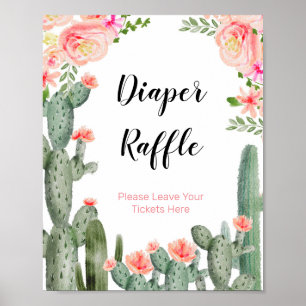Affiche Cactus Floral Baby Shower Watercolor Diaper Raffle