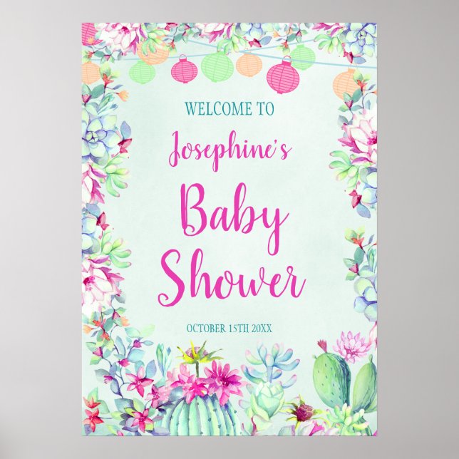 Affiche Cactus Lantern Fiesta Baby shower Succulents (Devant)