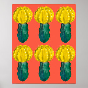 Affiche Cactus, Lune Cactus, Vert Jaune Orange