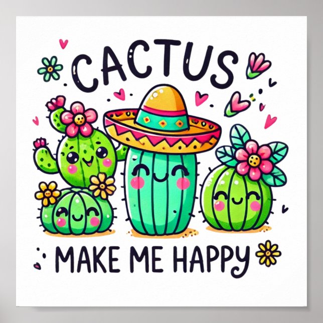 Affiche Cactus Me Rend Heureux Téléchargement Numérique (Devant)