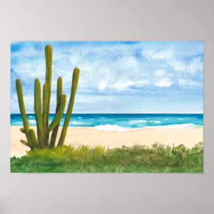 Affiche Cactus on Caribbean, Plage Arashi, Aruba