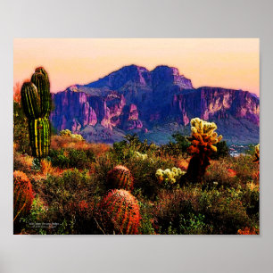 Affiche Cactus & Purple Mountain Dusk Sonoran Desert 10x8
