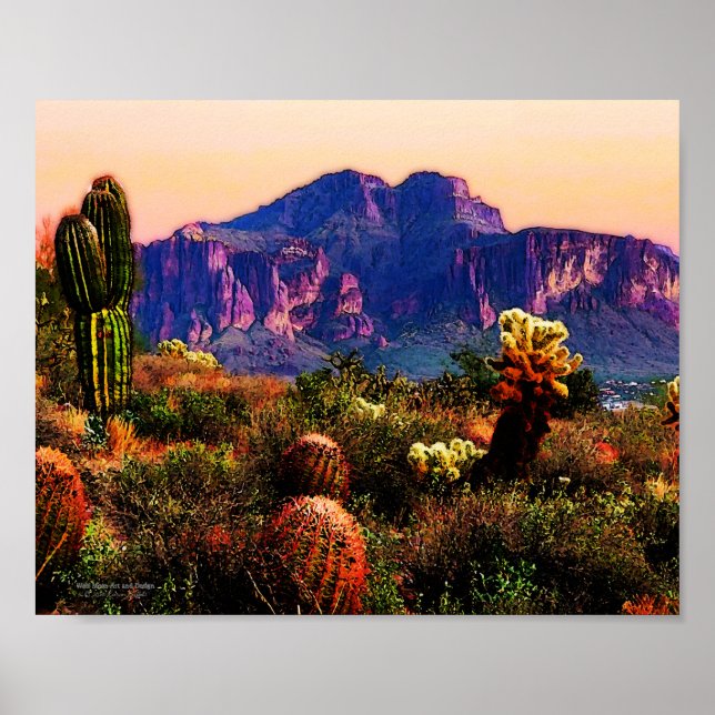 Affiche Cactus & Purple Mountain Dusk Sonoran Desert 10x8 (Devant)