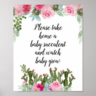 Affiche Cactus Rose Floral S'Il Vous Plaît Prendre Un Bébé