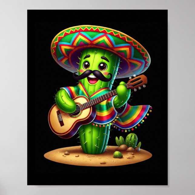 Affiche Cactus Sombrero Guitare Cinco De Mayo Garçons Homm (Devant)
