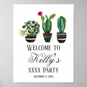 Affiche cactus, succulent, aquarelle, signe de bienvenue d