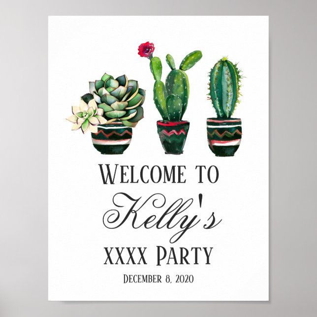 Affiche cactus, succulent, aquarelle, signe de bienvenue d (Devant)