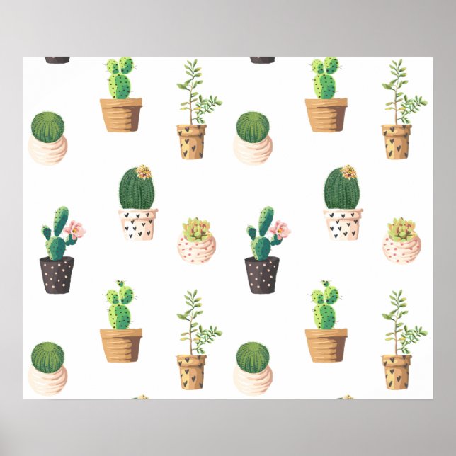 Affiche Cactus Succulents de Dessert Vert dans les pots (Devant)