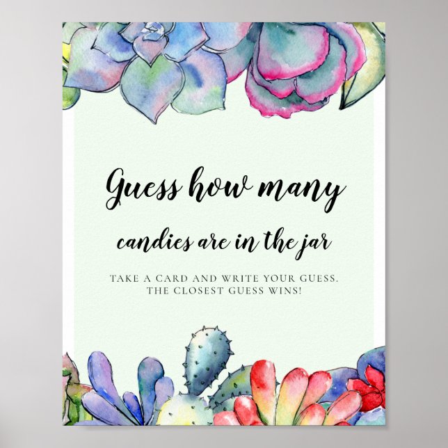 Affiche Cactus Succulents Devinez combien de Baby showers  (Devant)