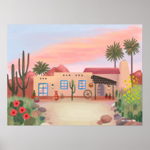 Affiche Cactus sud-ouest du désert Adobe House