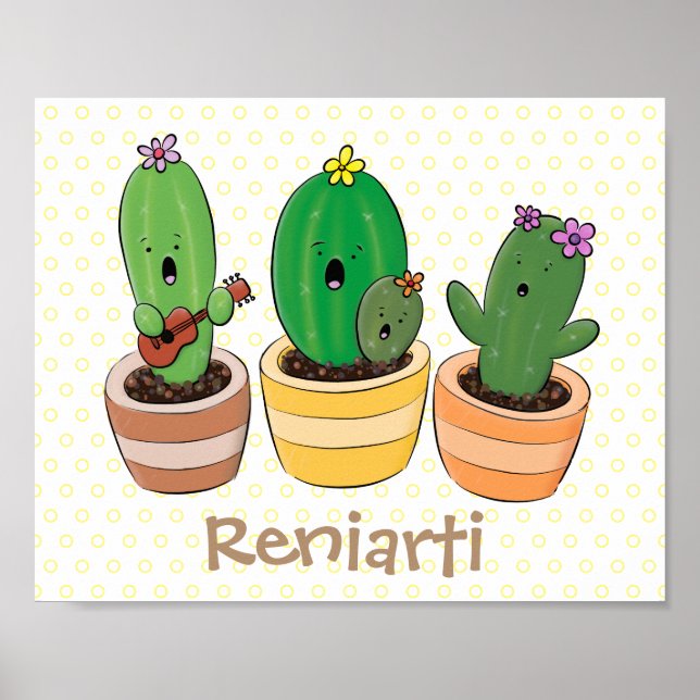 Affiche Cactus trio chantante mignonne dessin animé (Devant)