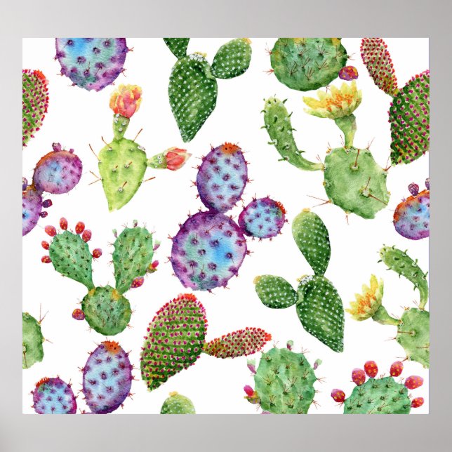 Affiche Cactus tropicaux : Aquarelle Motif sans couture (Devant)