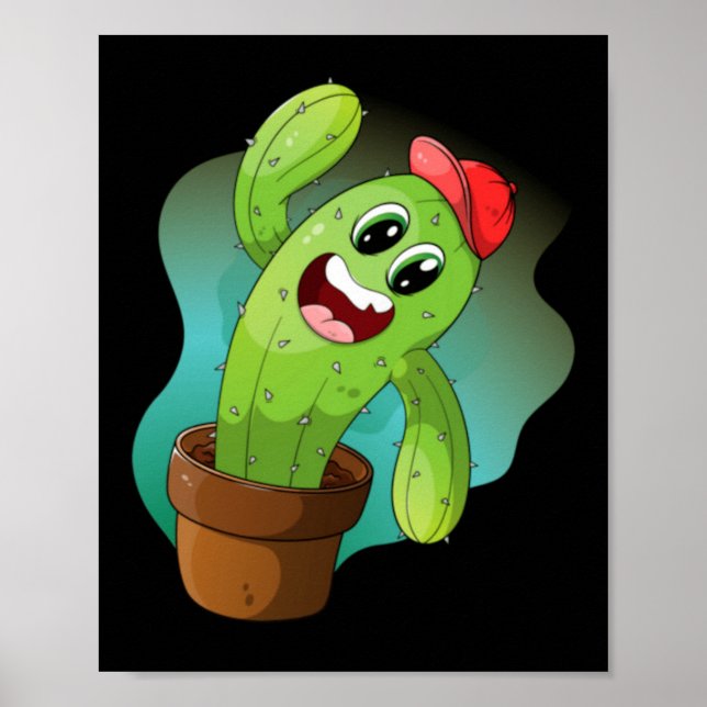 Affiche Cactus végétal de dessin animé heureux (Devant)