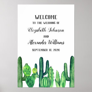 Affiche Cactus vert mariage accueil imprimé. Cactus