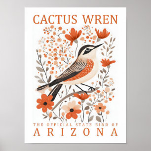 Affiche Cactus Wren Bird Arizona USA Travel