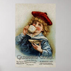 Affiche Cadbury's ~ Coca Drinking Chocolate ~ UK 1890