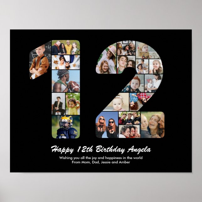 Affiche Cadeau 12e anniversaire Numéro 12 Collage de photo (Devant)