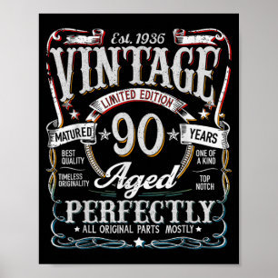 Affiche Cadeau 90e anniversaire de naissance Hommes Femmes