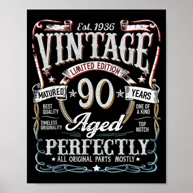 Affiche Cadeau 90e anniversaire de naissance Hommes Femmes (Devant)