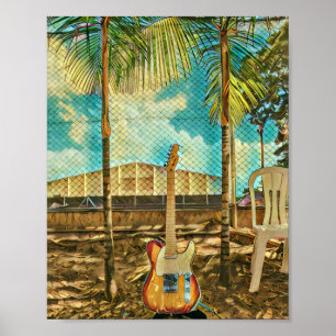 Affiche cadeau amant guitare rétro