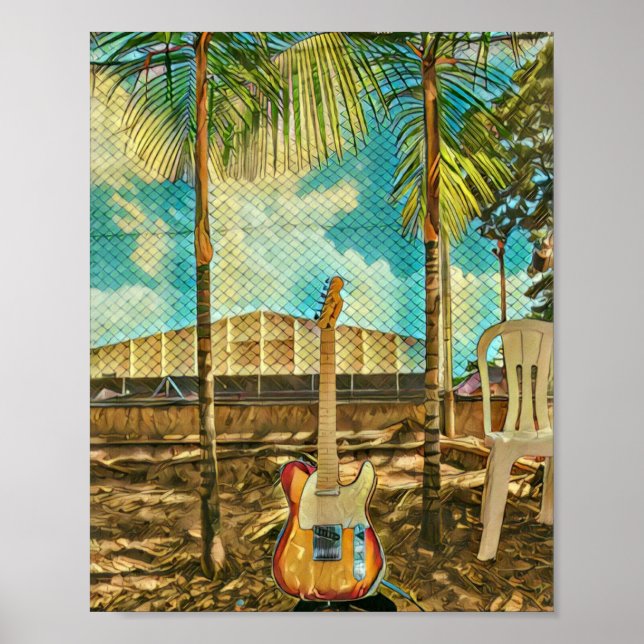 Affiche cadeau amant guitare rétro (Devant)