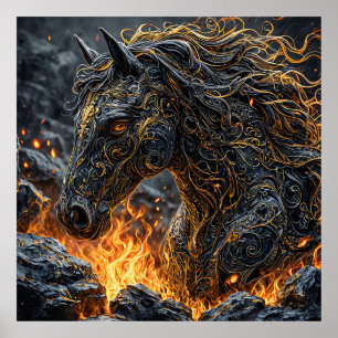 Affiche Cadeau artistique de cheval en feu pour amateur de