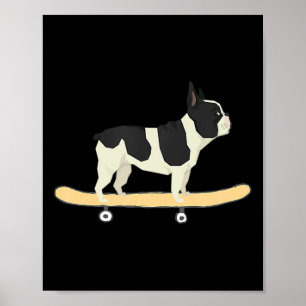 Affiche Cadeau chiot bouledogue français en skateboard