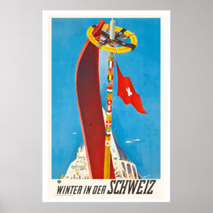 Affiche Cadeau d'affiche de ski vintage hiver en Suisse
