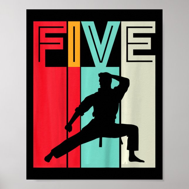 Affiche Cadeau d'anniversaire 5 ans Karaté Taekwondo Rétro (Devant)