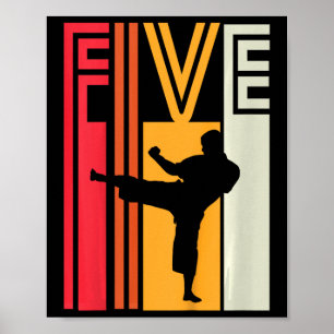 Affiche Cadeau d'anniversaire 5 ans Karaté Taekwondo Rétro