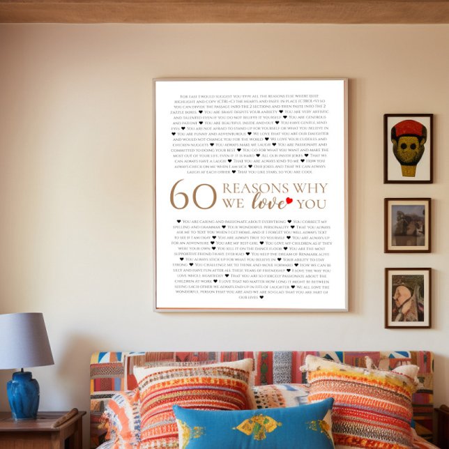 Affiche Cadeau d'anniversaire 60 ans pour 60 raisons pour  (Créateur téléchargé)