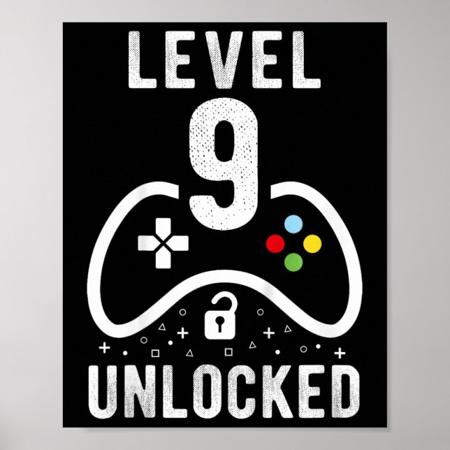Affiche Cadeau d'anniversaire 9 ans de jeu vidéo Niveau 9  (Devant)