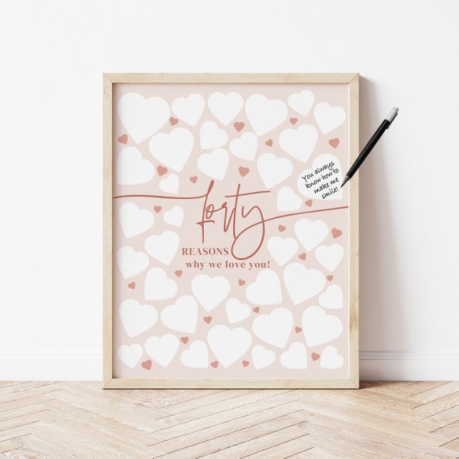Affiche Cadeau d'anniversaire Cœurs 40 Raisons pour lesque (Créateur téléchargé)