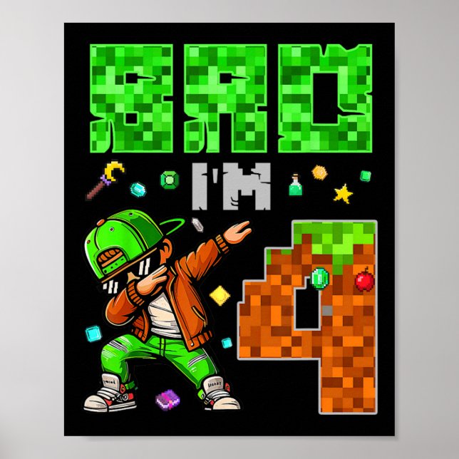 Affiche Cadeau d'anniversaire de style Pixel Dab Gamer pou (Devant)