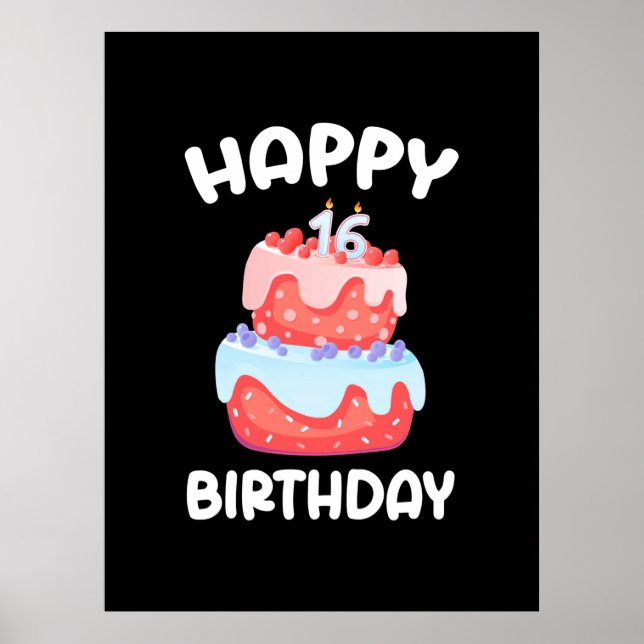 Affiche Cadeau d'anniversaire | Joyeux 16ème anniversaire (Devant)