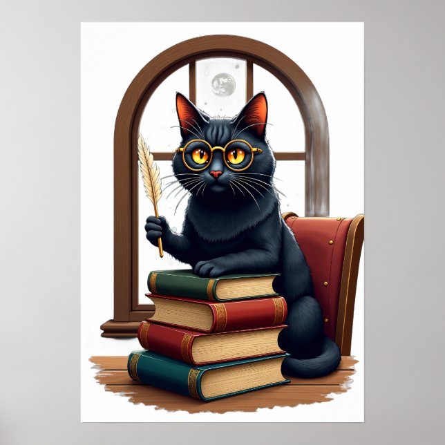 Affiche Cadeau d'anniversaire Six Seven Dark Academia Chat (Devant)