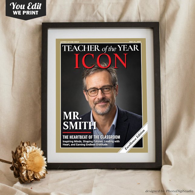 Affiche Cadeau d'appréciation pour enseignant, couverture  (Teacher Appreciation Gift, Custom Magazine Cover Poster)