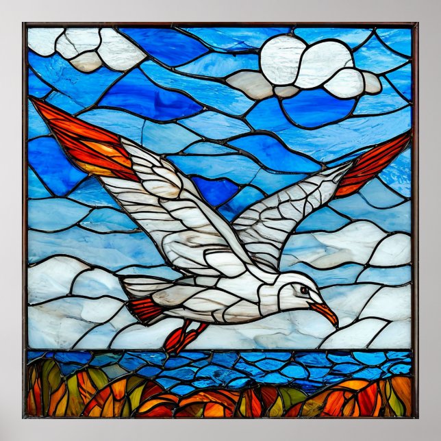 Affiche Cadeau d'art de mouette en vitrail pour la maison (Devant)